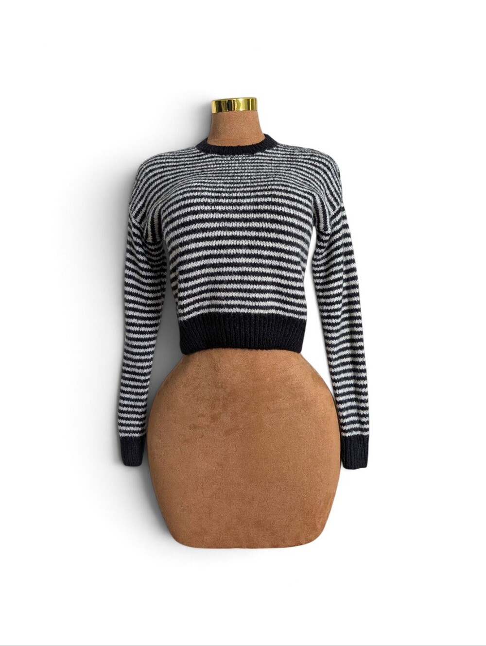H&M Black & White Striped Cropped Knit Sweater